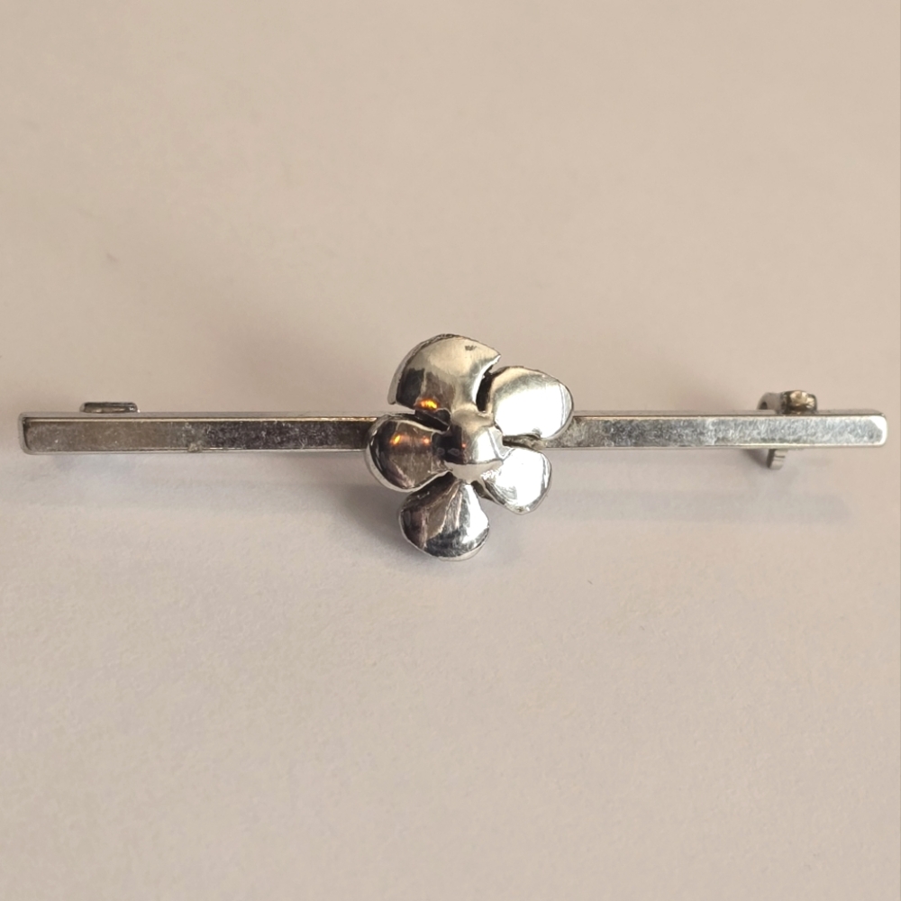 Vintage pansy brooch bar pin viola johnny jump up silver tone floral violet
